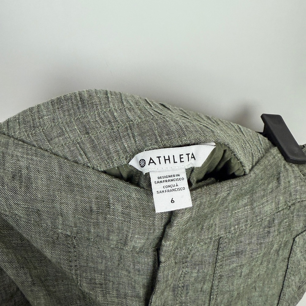 Athleta Voyager Cropped Linen Pants in Aspen Olive Green Size 6 - Picture 7 of 10